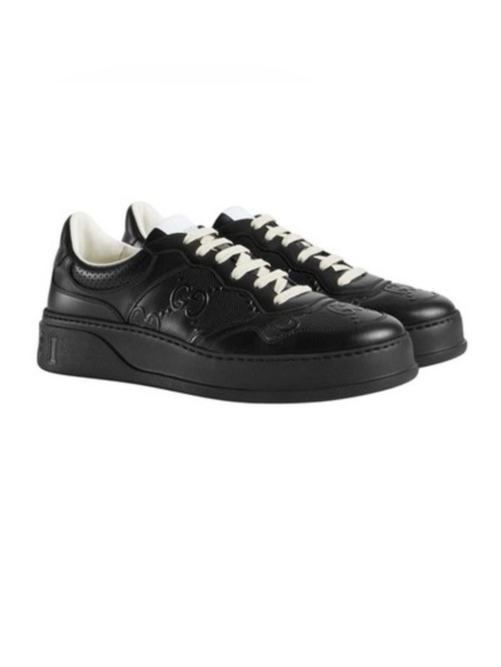 Gucci, GG embossed, black leather sneakers size 9.5 fits 10 made in Italy